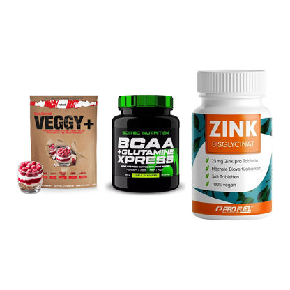 Pflanzliches Set: Sinob VEGGY + Scitec BCAA + ProFuel Zink – alle enthaltenen Artikel