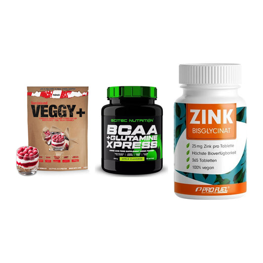 Pflanzliches Set: Sinob VEGGY + Scitec BCAA + ProFuel Zink – alle enthaltenen Artikel