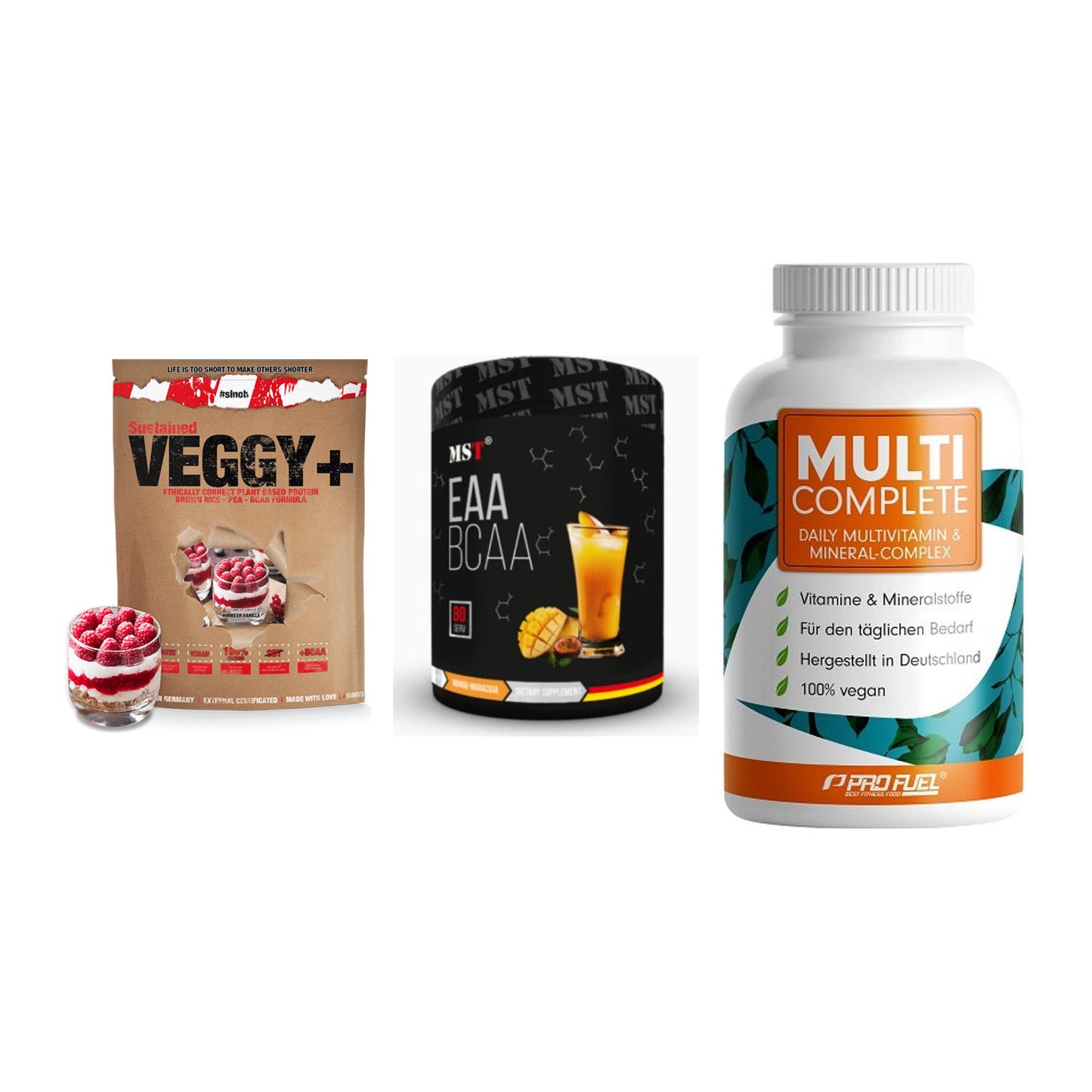 Pflanzliches Set: Sinob VEGGY + MST EAA & BCAA + ProFuel MULTI – alle enthaltenen Artikel