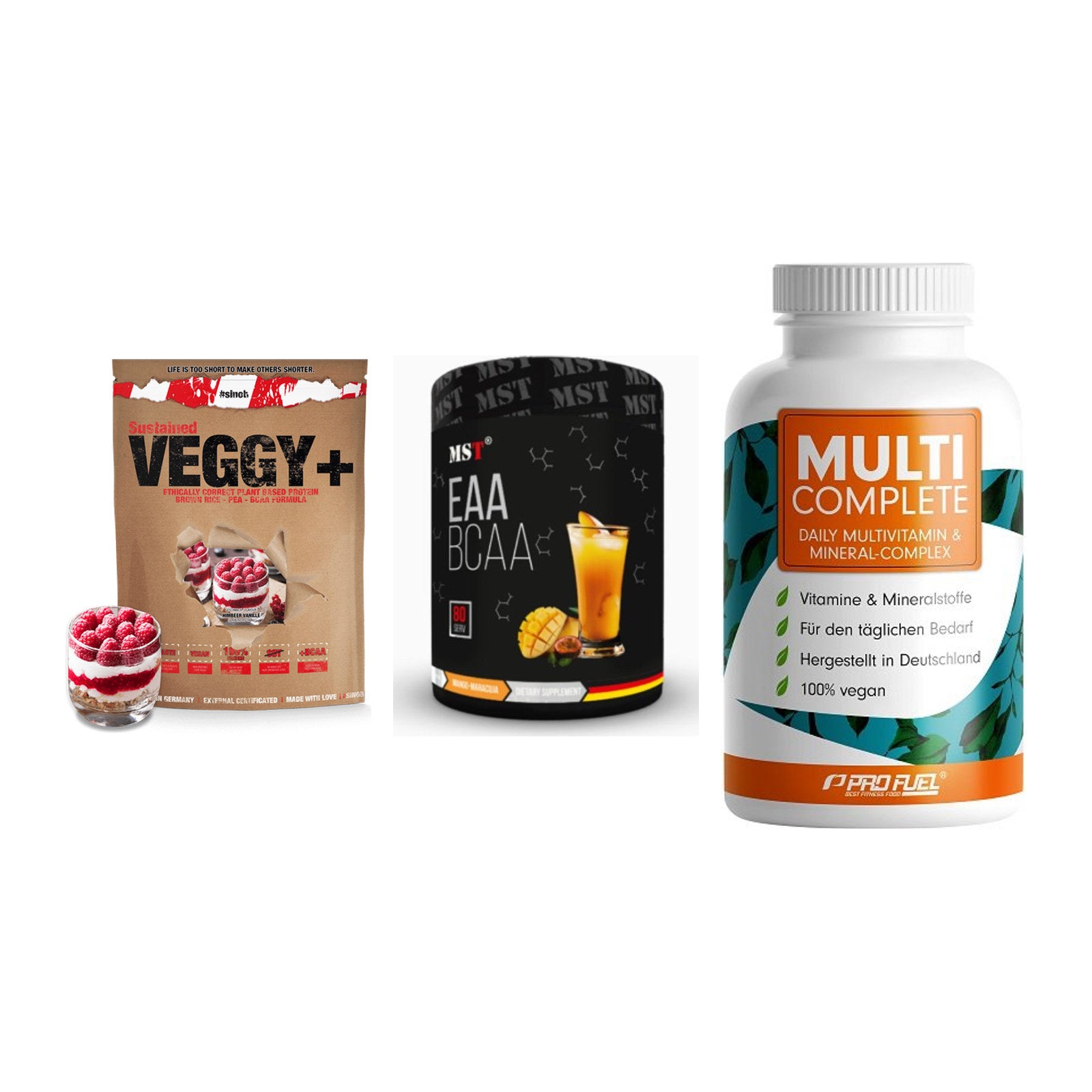 Pflanzliches Set: Sinob VEGGY + MST EAA & BCAA + ProFuel MULTI – alle enthaltenen Artikel