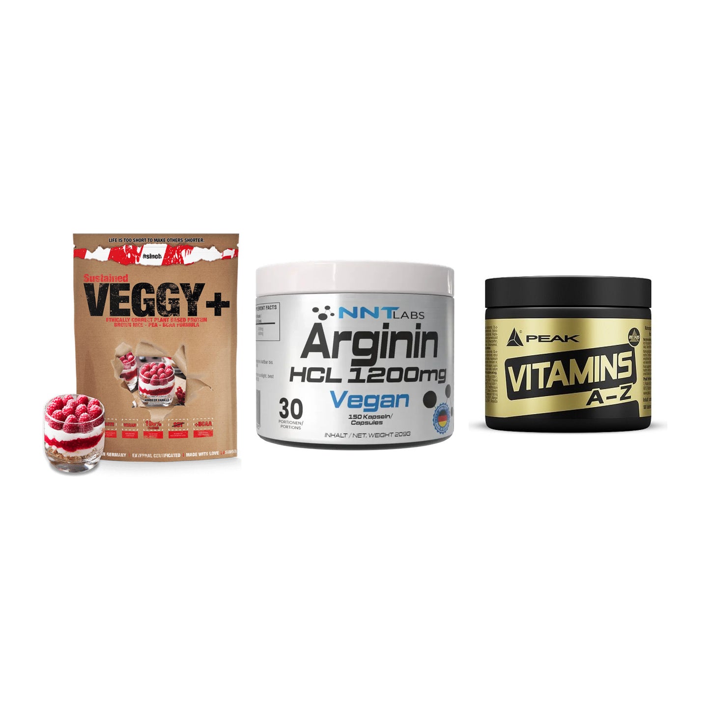 Pflanzliches Set: Sinob VEGGY + NNT Arginin HCL + Peak Vitamin – alle enthaltenen Artikel