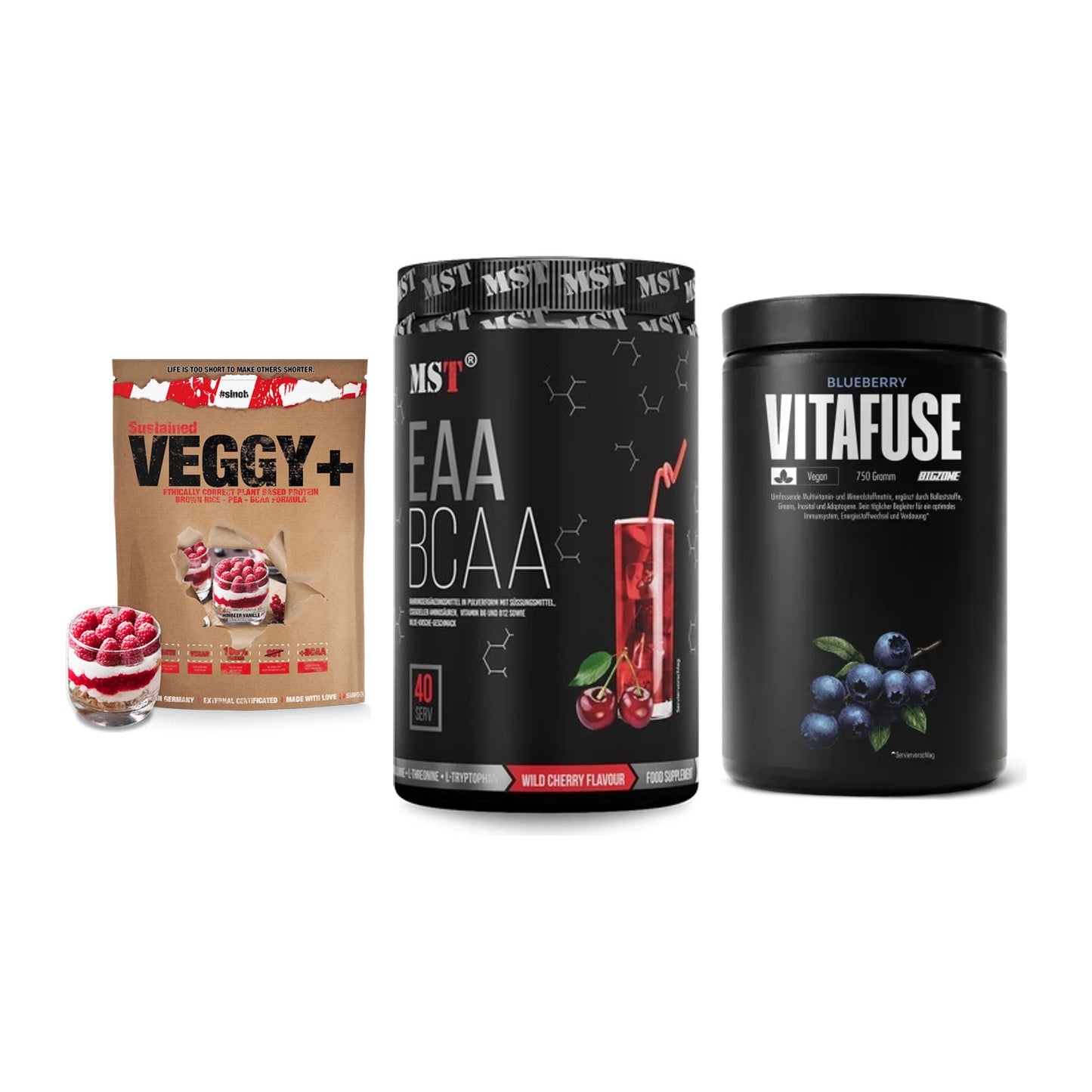 Pflanzliches Set: Sinob VEGGY + MST EAA & BCAA + Big Zone – alle enthaltenen Artikel