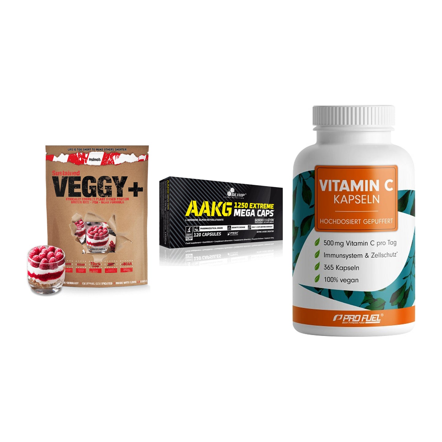 Pflanzliches Set: Sinob VEGGY + Olimp AAKG + ProFuel Vitamin – alle enthaltenen Artikel
