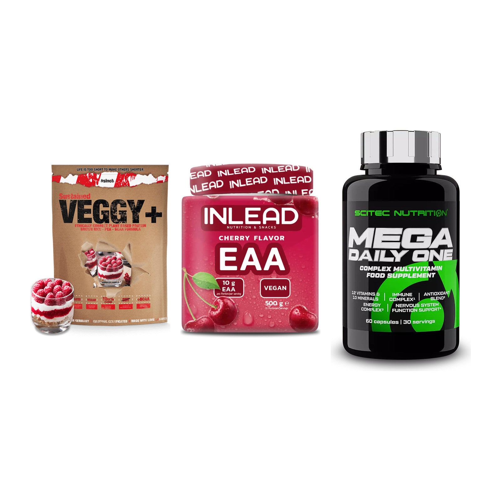 Pflanzliches Set: Sinob VEGGY + INLEAD EAA + Scitec Mega – alle enthaltenen Artikel