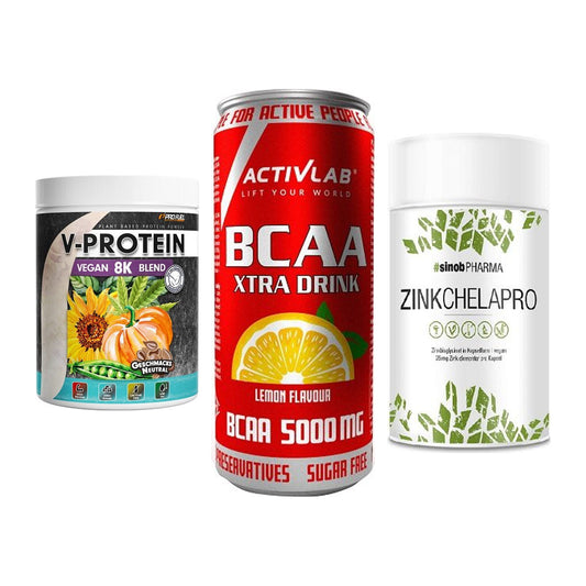 Pflanzliches Set: ProFuel V-Prote + Activlab BCAA + Sinob Zink – alle enthaltenen Artikel