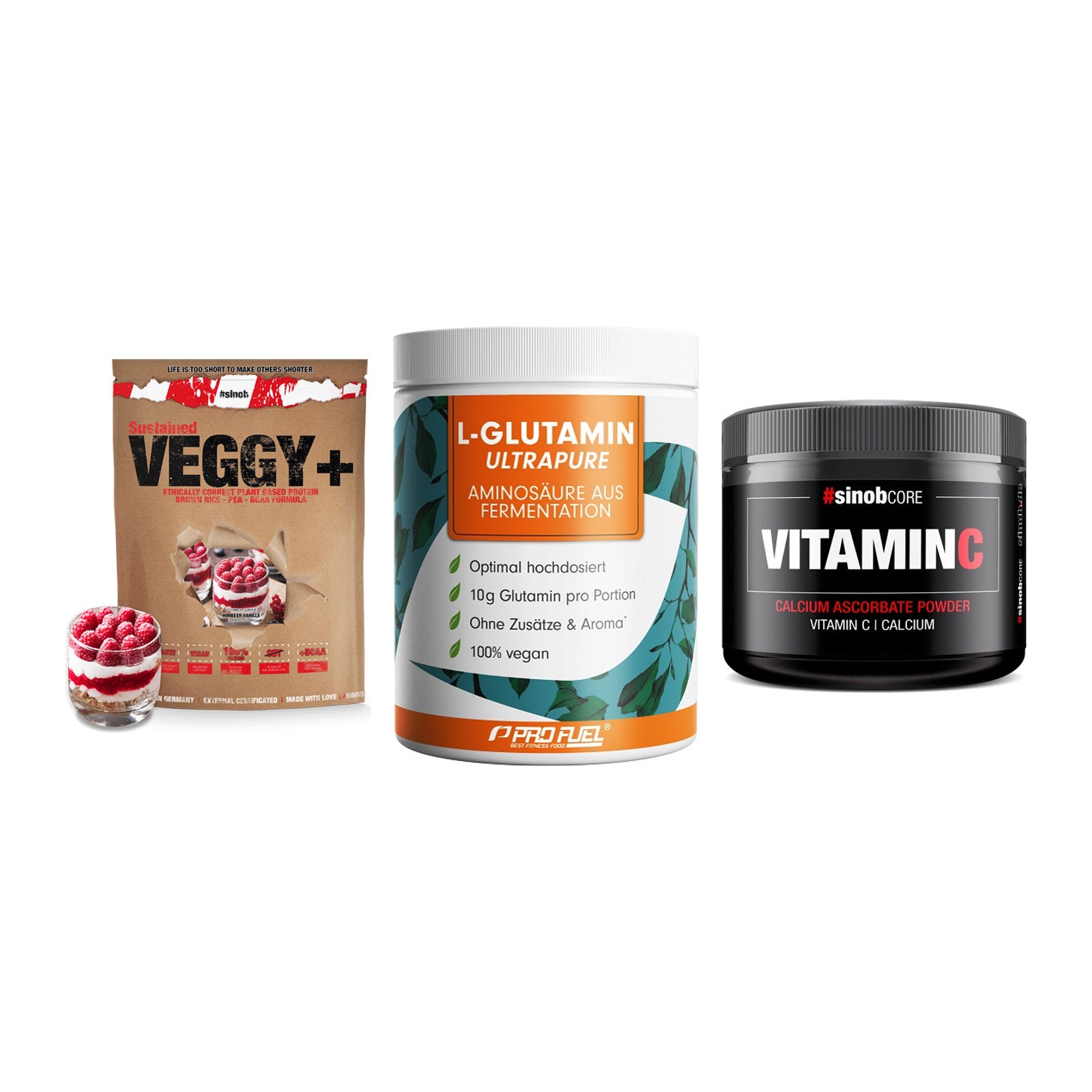 Pflanzliches Set: Sinob VEGGY + ProFuel Glutami + Sinob Vitamin C – alle enthaltenen Artikel