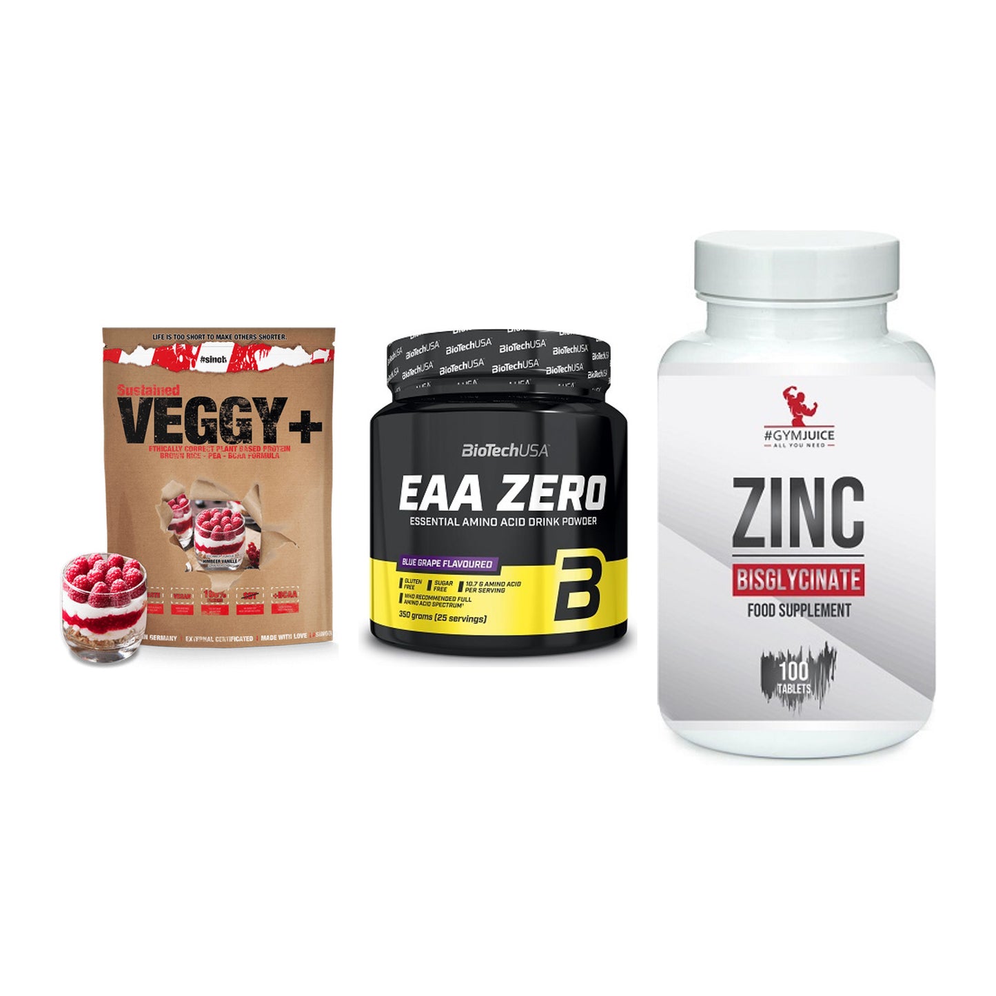 Pflanzliches Set: Sinob VEGGY + BioTech EAA + #GYMJUICE ZINC – alle enthaltenen Artikel
