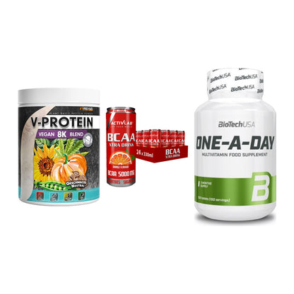 Pflanzliches Set: ProFuel V-Prote + Activlab BCAA + BioTech One A – alle enthaltenen Artikel