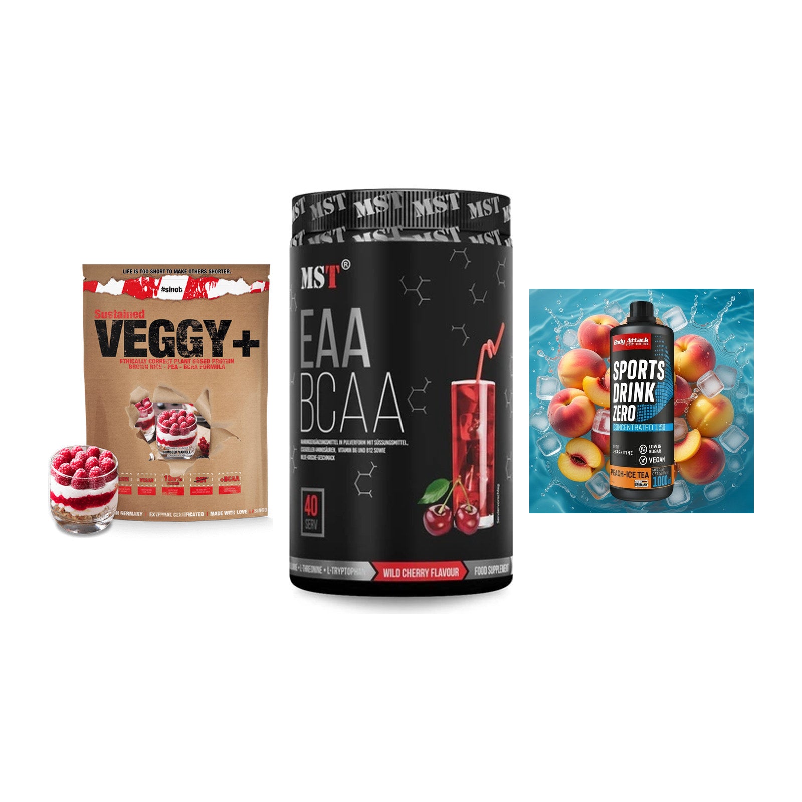 Pflanzliches Set: Sinob VEGGY + MST EAA & BCAA + Body Attack – alle enthaltenen Artikel