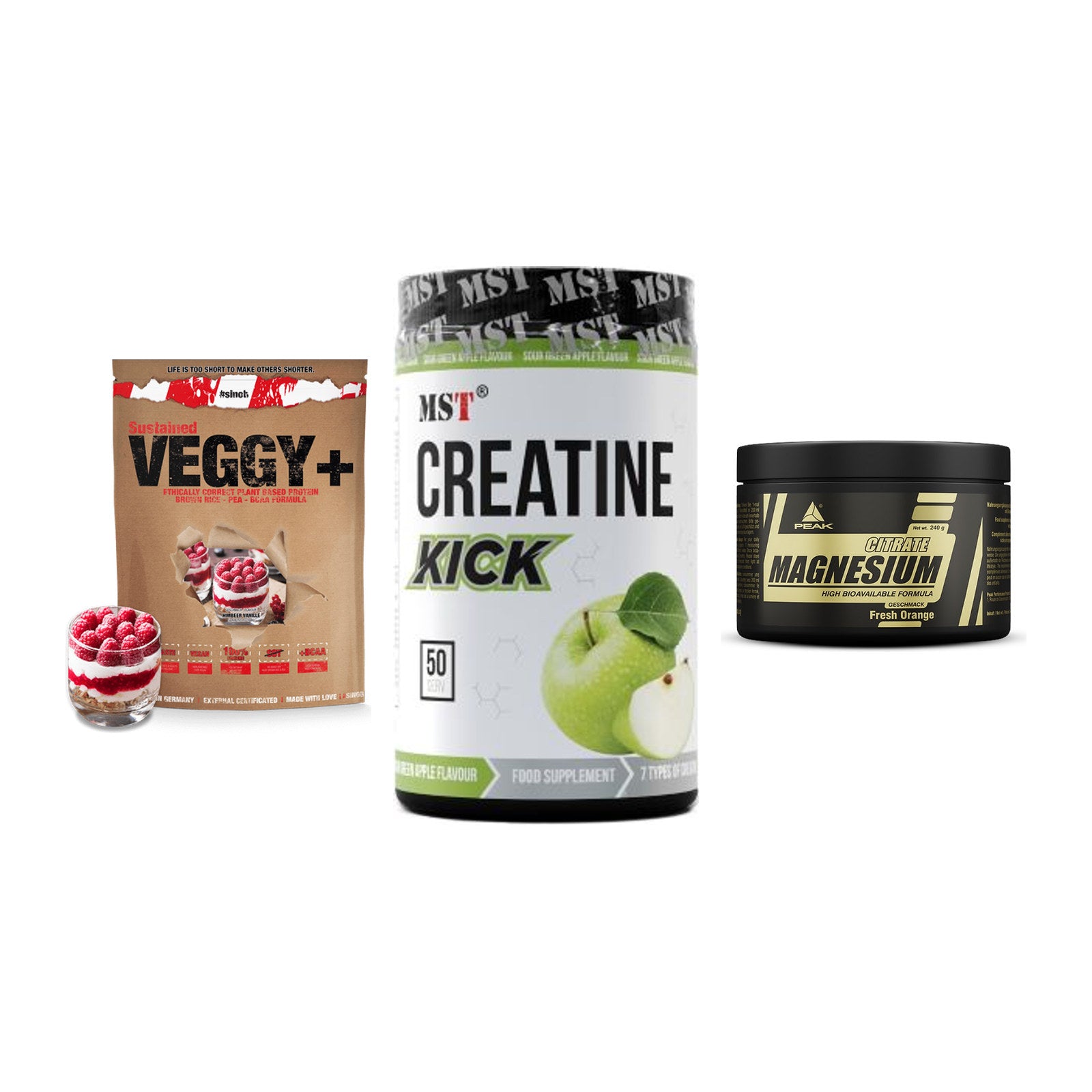Pflanzliches Set: Sinob VEGGY + MST Creatine + Peak Magnesium – alle enthaltenen Artikel