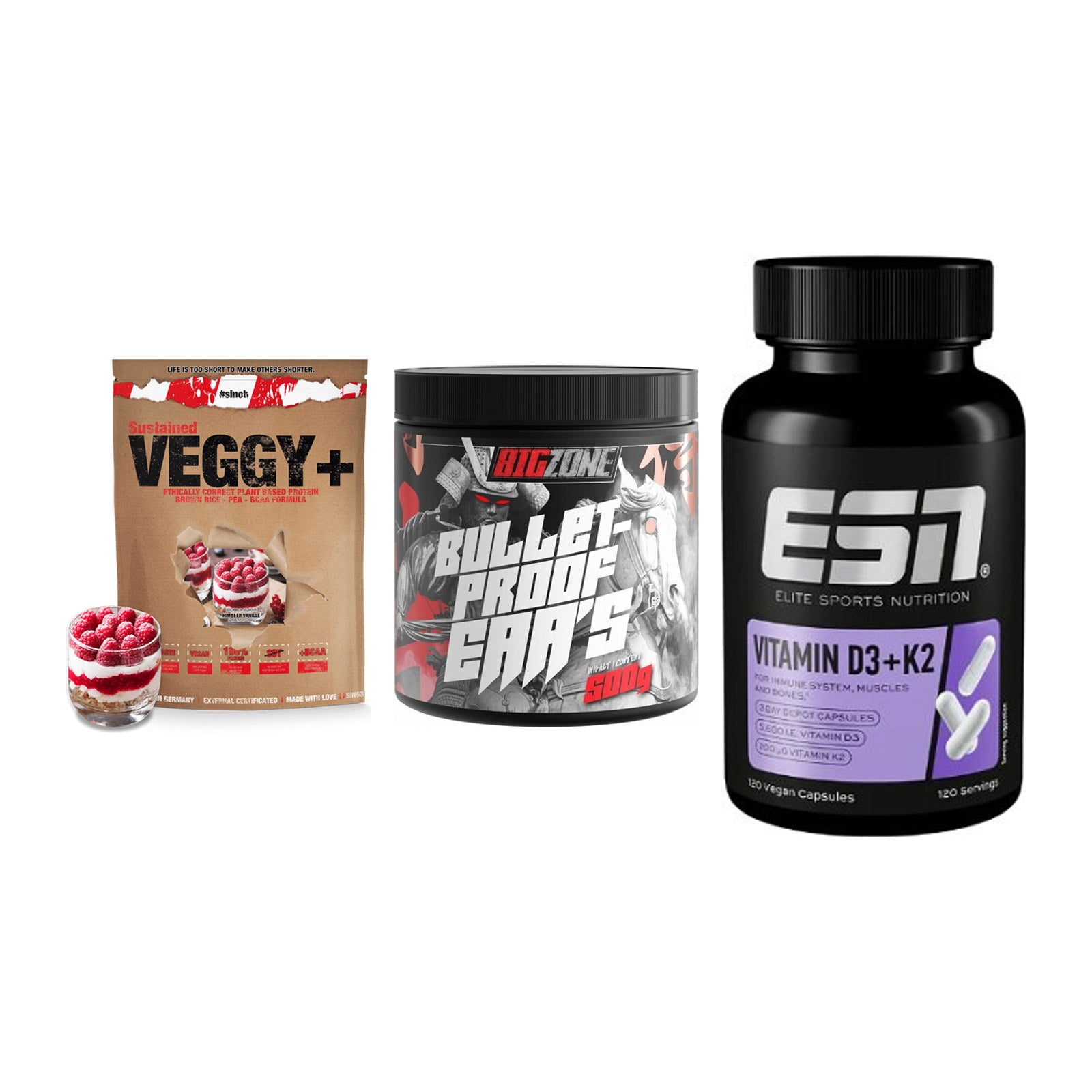 Pflanzliches Set: Sinob VEGGY + Big Zone + ESN Vitamin D3 – alle enthaltenen Artikel