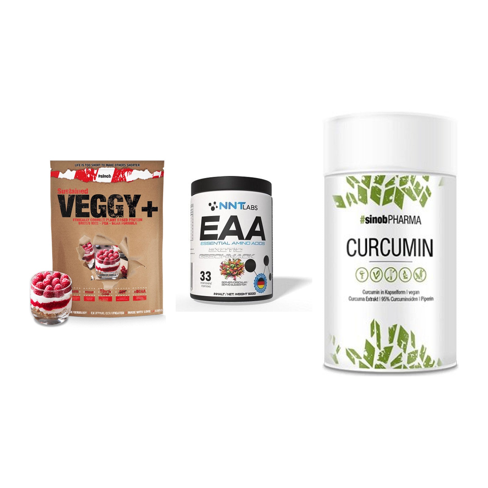 Pflanzliches Set: Sinob VEGGY + NNT EAA + Sinob Curcumin – alle enthaltenen Artikel