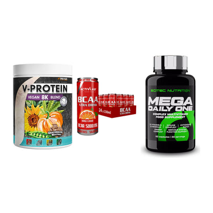 Pflanzliches Set: ProFuel V-Prote + Activlab BCAA + Scitec Mega – alle enthaltenen Artikel