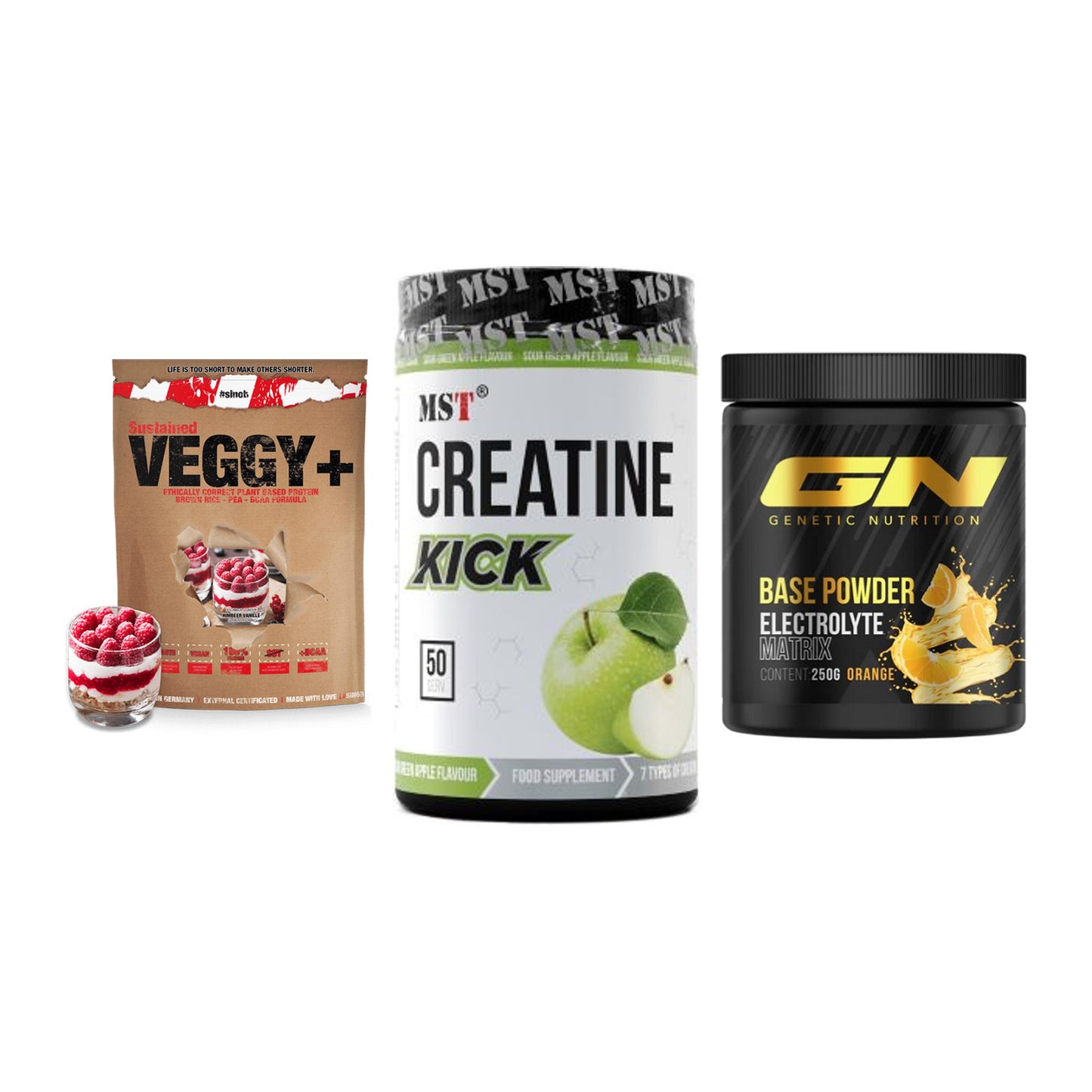 Pflanzliches Set: Sinob VEGGY + MST Creatine + GN Base Powder – alle enthaltenen Artikel