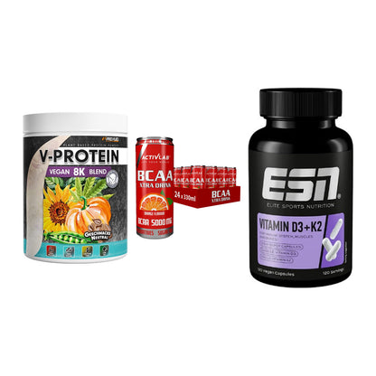 Pflanzliches Set: ProFuel V-Prote + Activlab BCAA + ESN Vitamin D3 – alle enthaltenen Artikel