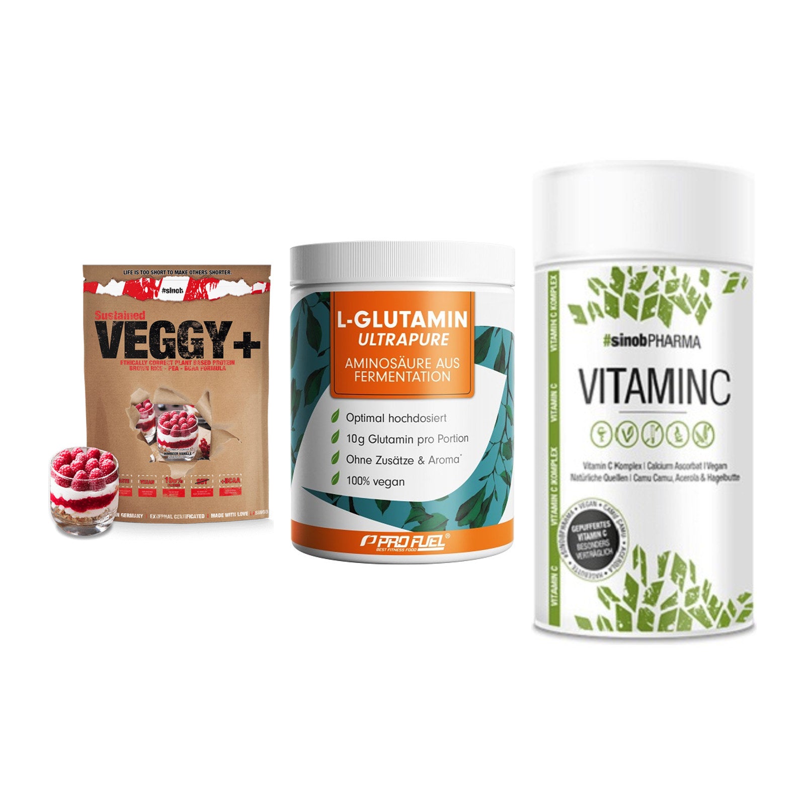 Pflanzliches Set: Sinob VEGGY + ProFuel Glutami + Sinob Vitamin C – alle enthaltenen Artikel