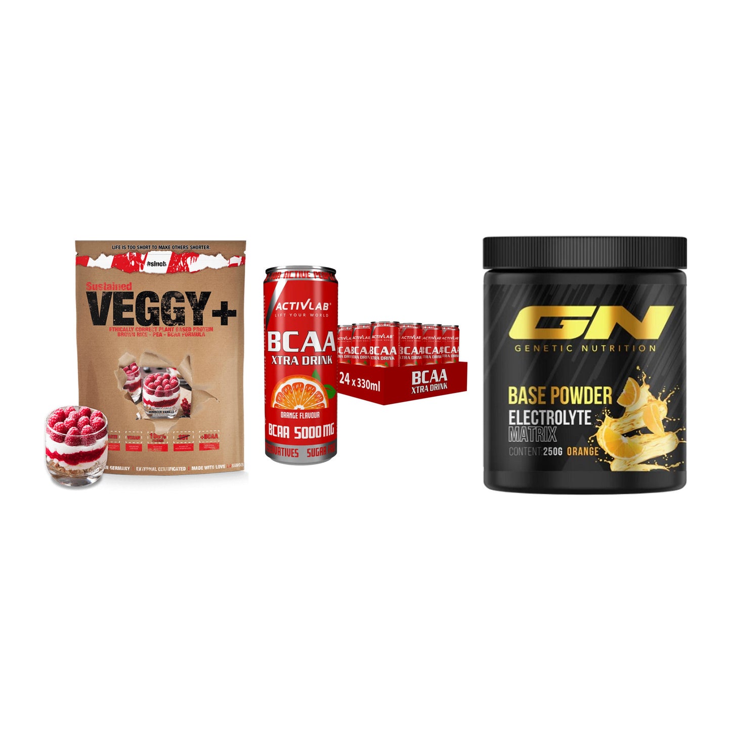 Pflanzliches Set: Sinob VEGGY + Activlab BCAA + GN Base Powder – alle enthaltenen Artikel