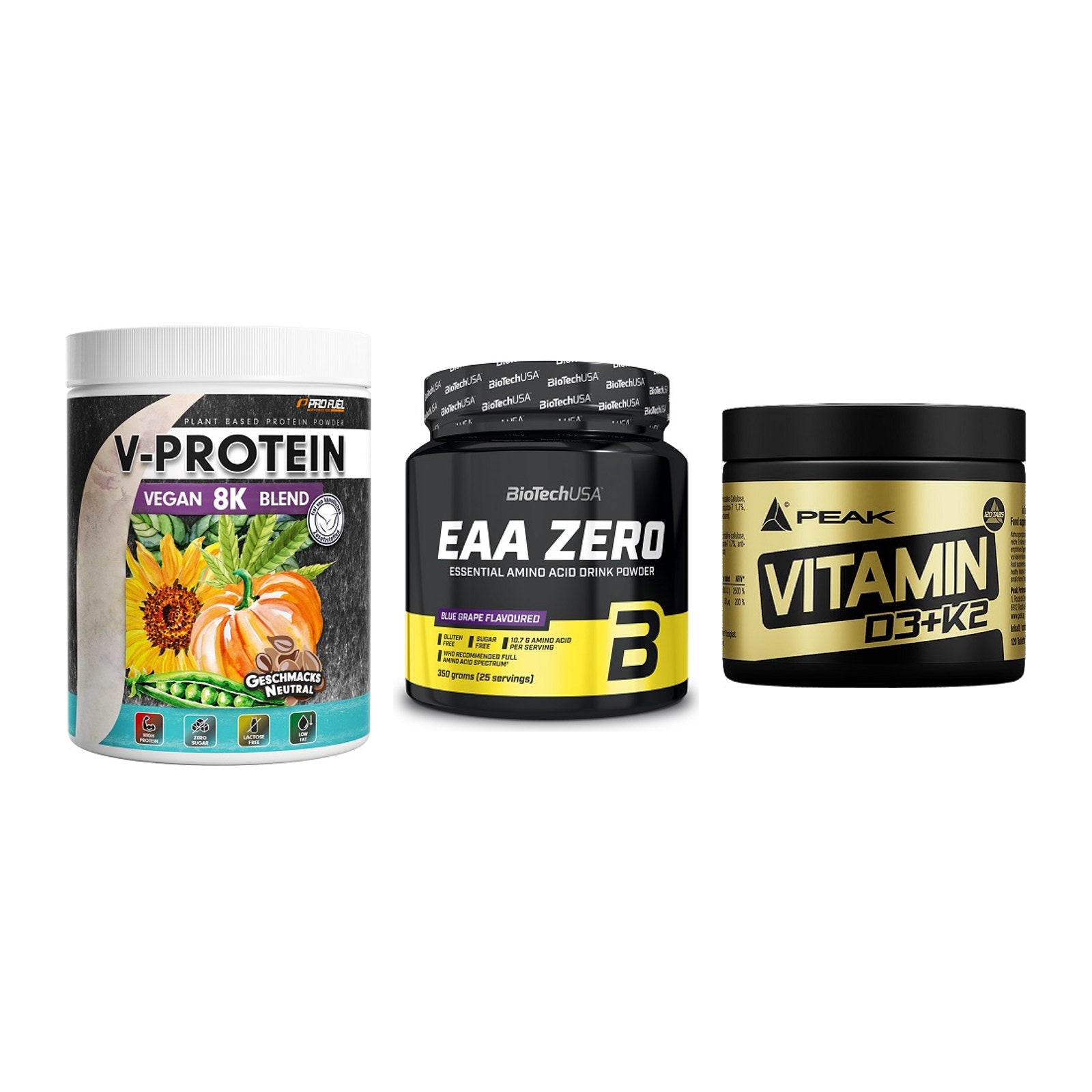 Pflanzliches Set: ProFuel V-Prote + BioTech EAA + Peak Vitamin – alle enthaltenen Artikel