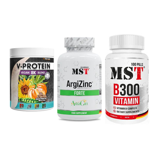 Pflanzliches Set: ProFuel V-Prote + MST ArgiZinc + MST B300 – alle enthaltenen Artikel