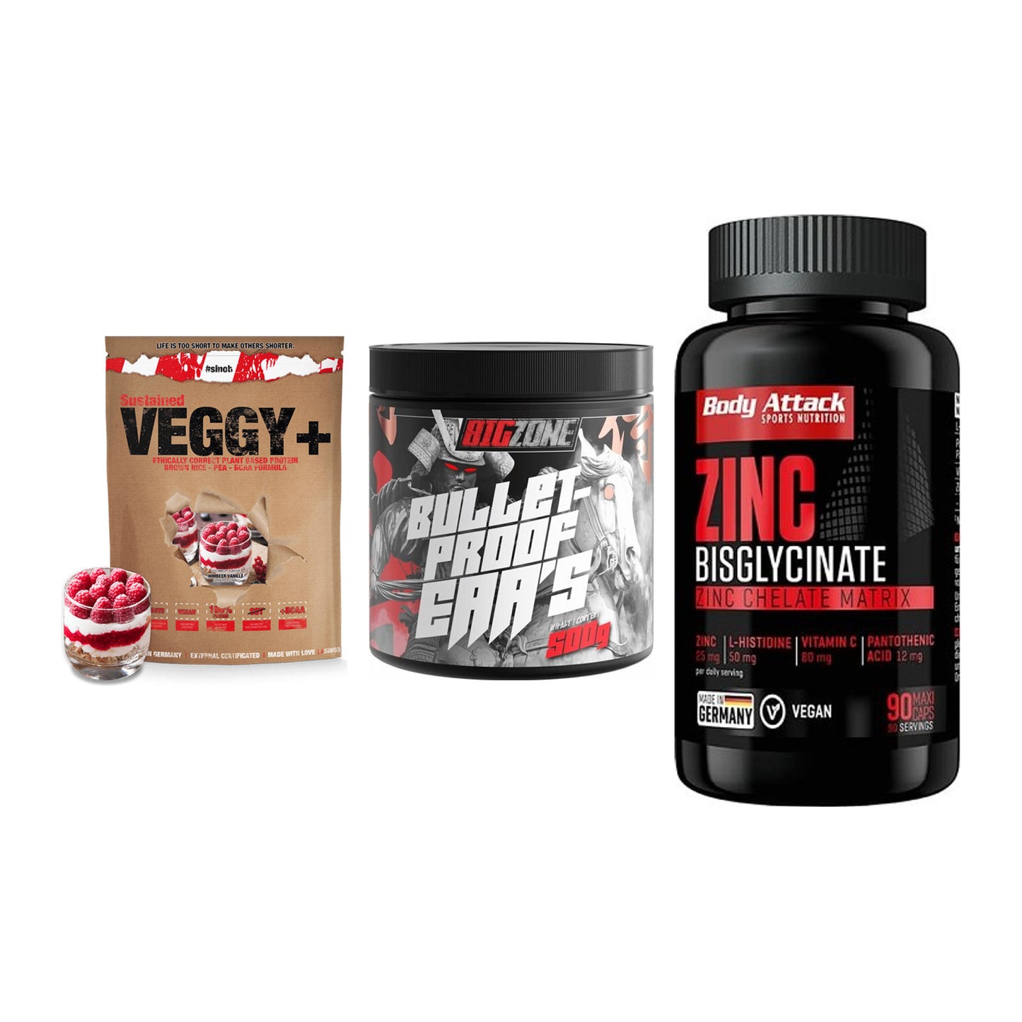 Pflanzliches Set: Sinob VEGGY + Big Zone + Body Attack – alle enthaltenen Artikel