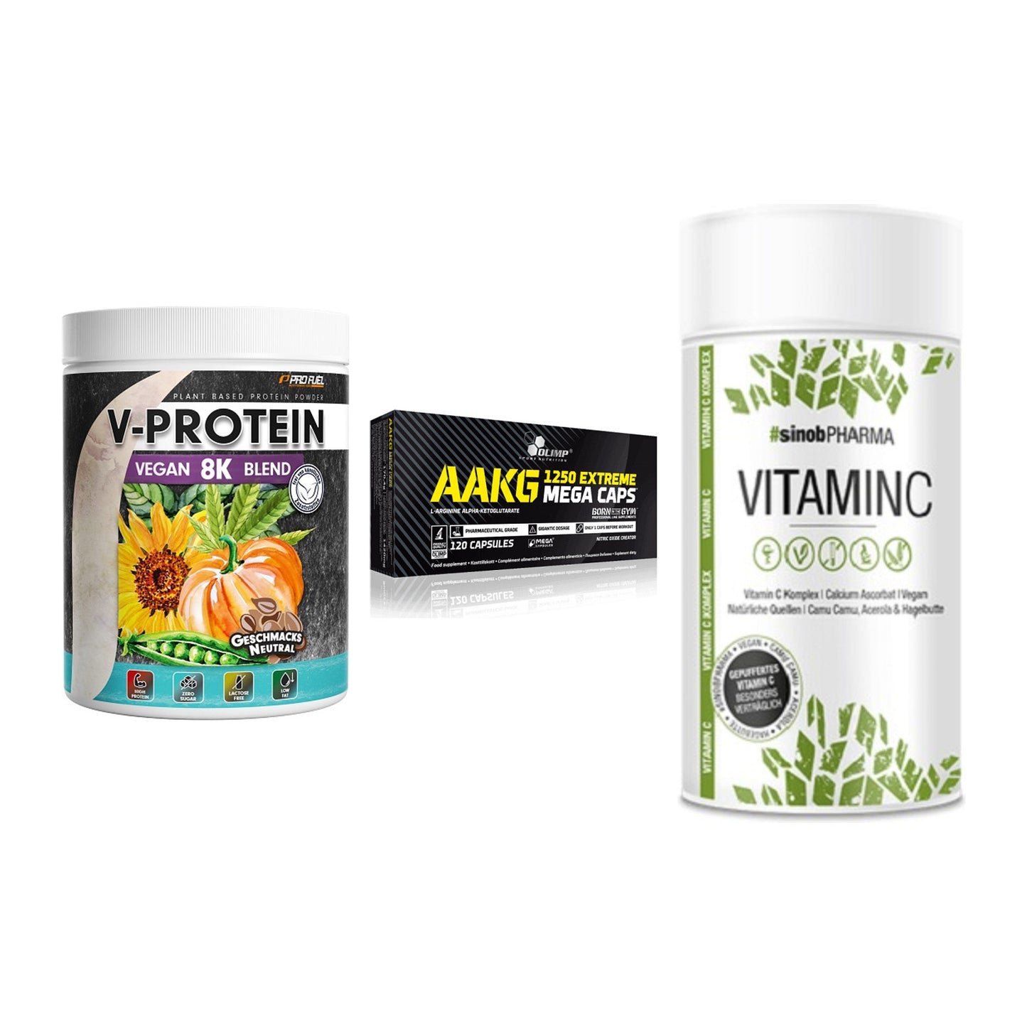 Pflanzliches Set: ProFuel V-Prote + Olimp AAKG + Sinob Vitamin C – alle enthaltenen Artikel