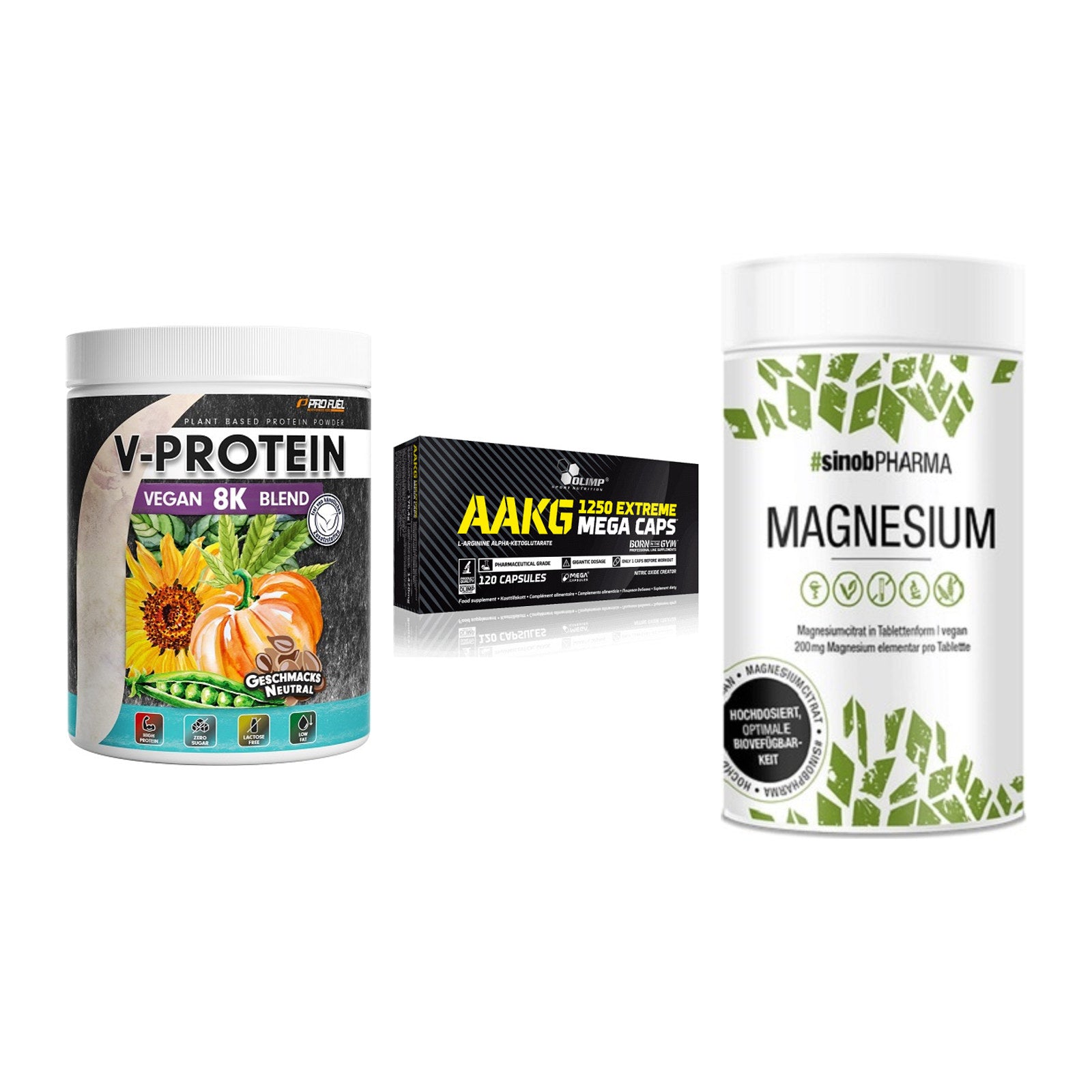 Pflanzliches Set: ProFuel V-Prote + Olimp AAKG + Sinob Magnesium – alle enthaltenen Artikel