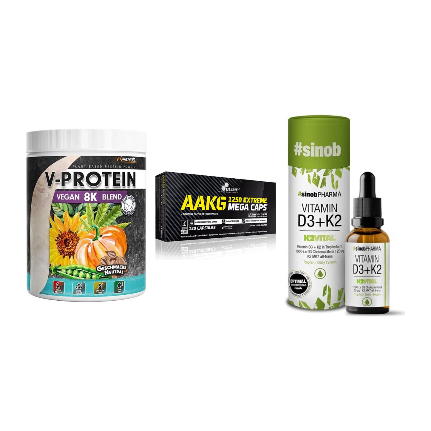 Pflanzliches Set: ProFuel V-Prote + Olimp AAKG + Sinob Vitamin – alle enthaltenen Artikel