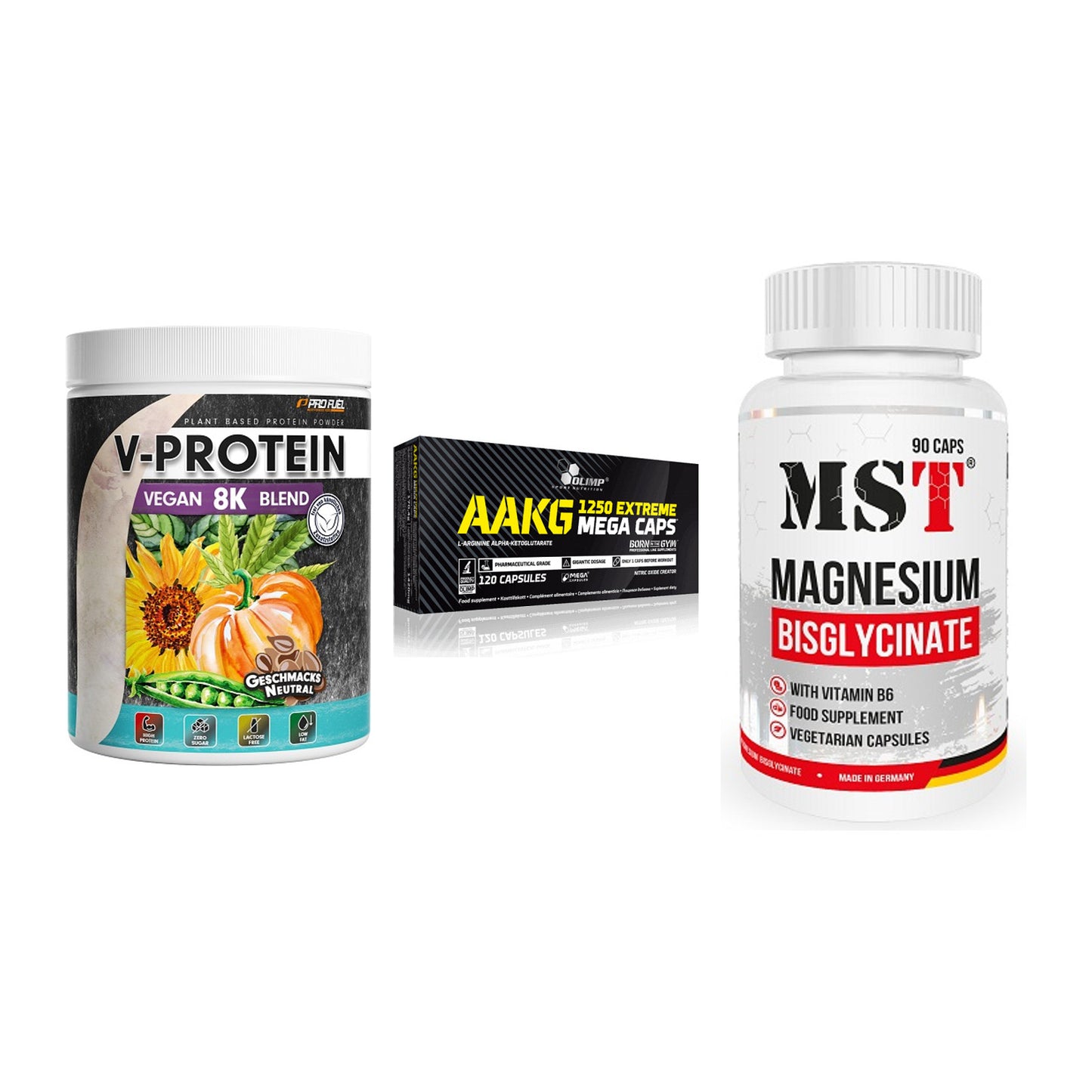 Pflanzliches Set: ProFuel V-Prote + Olimp AAKG + MST Magnesium – alle enthaltenen Artikel