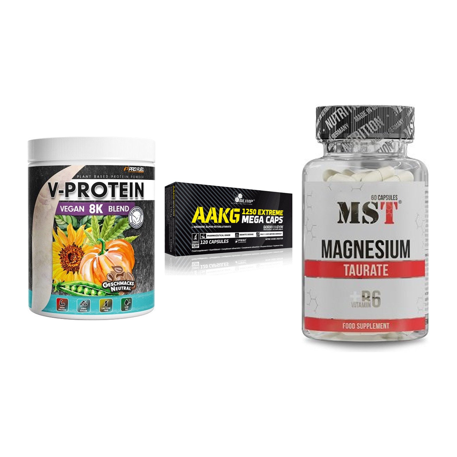 Pflanzliches Set: ProFuel V-Prote + Olimp AAKG + MST Magnesium – alle enthaltenen Artikel