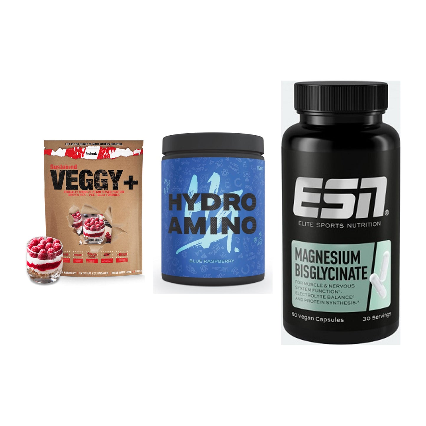 Pflanzliches Set: Sinob VEGGY + Nanosupps Hydro + ESN Magnesium – alle enthaltenen Artikel