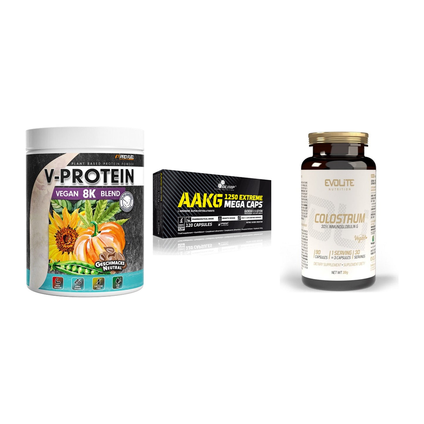 Pflanzliches Set: ProFuel V-Prote + Olimp AAKG + Evolite Nutriti – alle enthaltenen Artikel