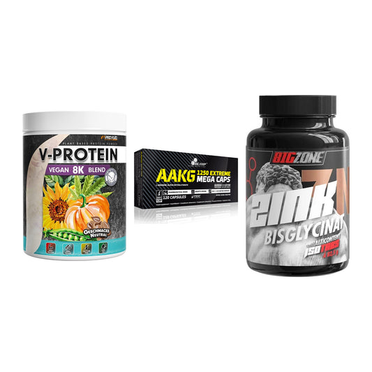 Pflanzliches Set: ProFuel V-Prote + Olimp AAKG + Big Zone Zink – alle enthaltenen Artikel