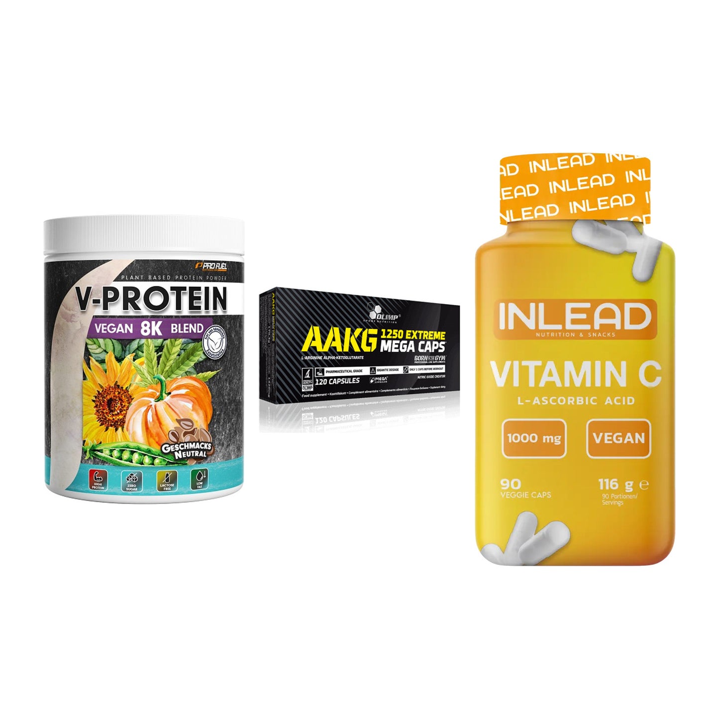 Pflanzliches Set: ProFuel V-Prote + Olimp AAKG + INLEAD Vitamin – alle enthaltenen Artikel