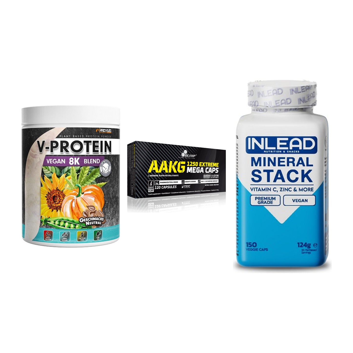Pflanzliches Set: ProFuel V-Prote + Olimp AAKG + INLEAD Mineral – alle enthaltenen Artikel