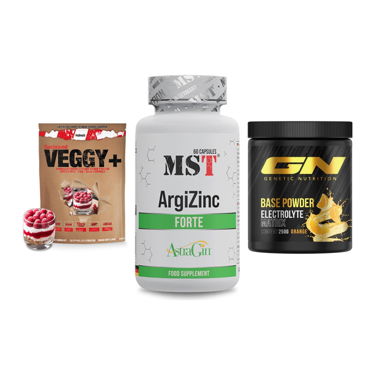 Pflanzliches Set: Sinob VEGGY + MST ArgiZinc + GN Base Powder – alle enthaltenen Artikel