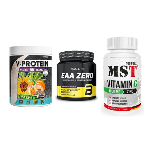 Pflanzliches Set: ProFuel V-Prote + BioTech EAA + MST Vitamin C – alle enthaltenen Artikel