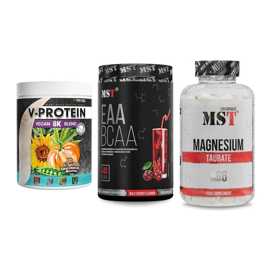 Pflanzliches Set: ProFuel V-Prote + MST EAA & BCAA + MST Magnesium – alle enthaltenen Artikel