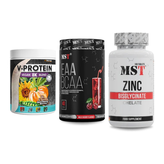 Pflanzliches Set: ProFuel V-Prote + MST EAA & BCAA + MST Zinc – alle enthaltenen Artikel