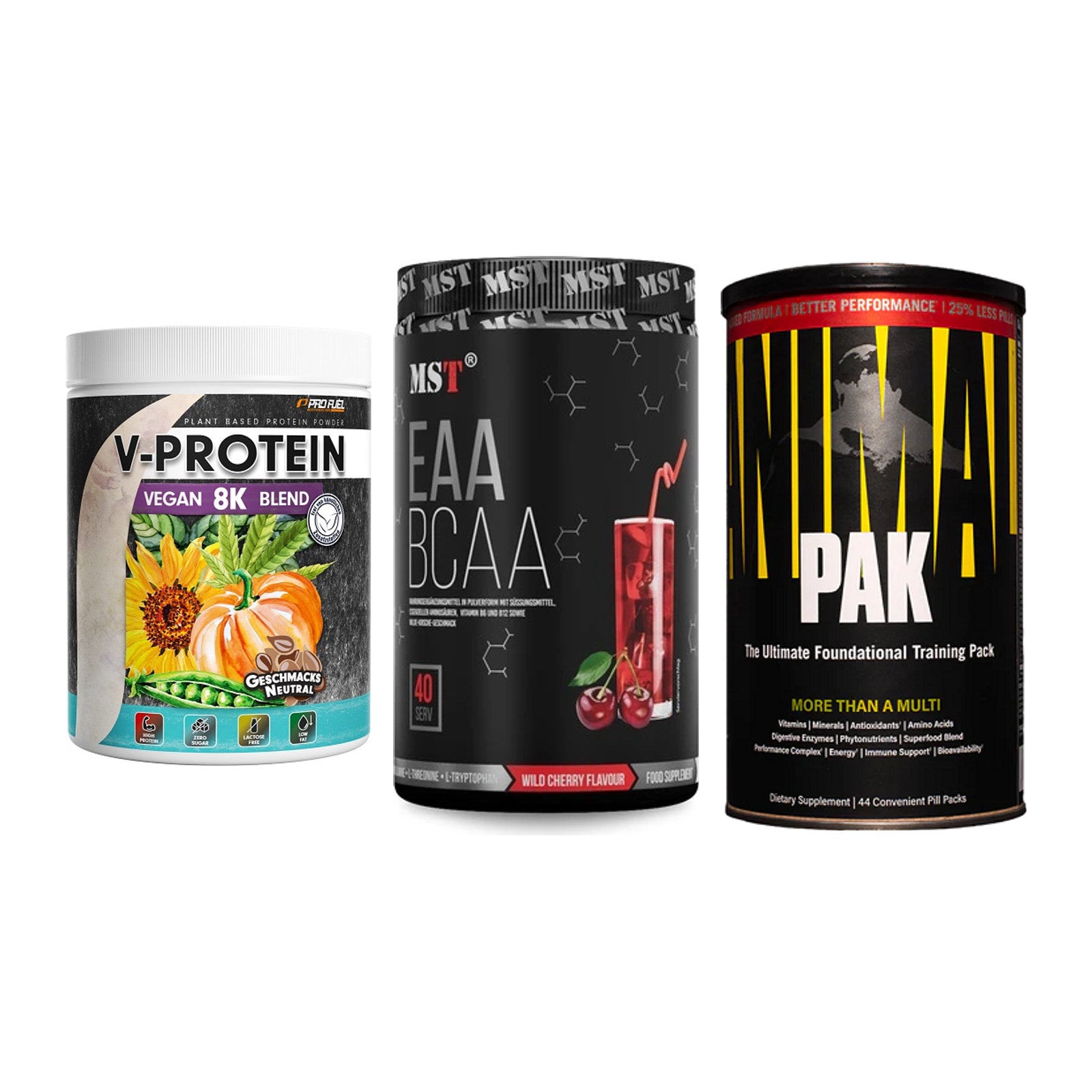 Pflanzliches Set: ProFuel V-Prote + MST EAA & BCAA + Universal – alle enthaltenen Artikel
