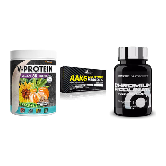 Pflanzliches Set: ProFuel V-Prote + Olimp AAKG + Scitec Chromium – alle enthaltenen Artikel