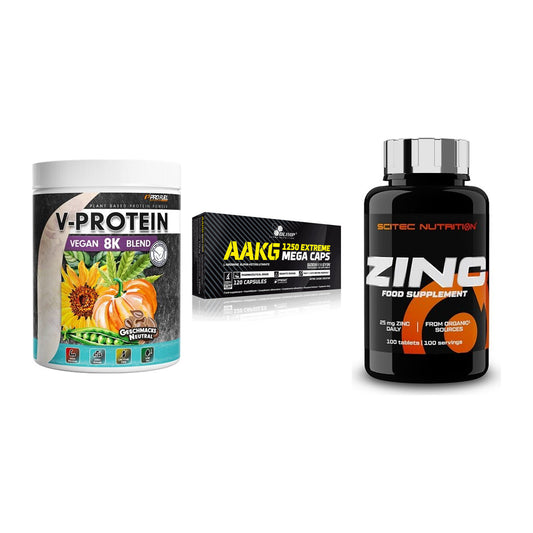 Pflanzliches Set: ProFuel V-Prote + Olimp AAKG + Scitec Zinc – alle enthaltenen Artikel