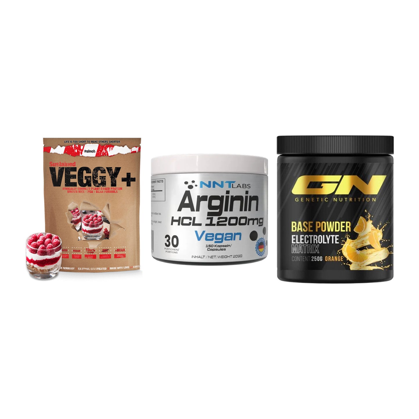 Pflanzliches Set: Sinob VEGGY + NNT Arginin HCL + GN Base Powder – alle enthaltenen Artikel
