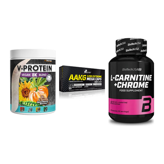 Pflanzliches Set: ProFuel V-Prote + Olimp AAKG + BioTech L-Carni – alle enthaltenen Artikel