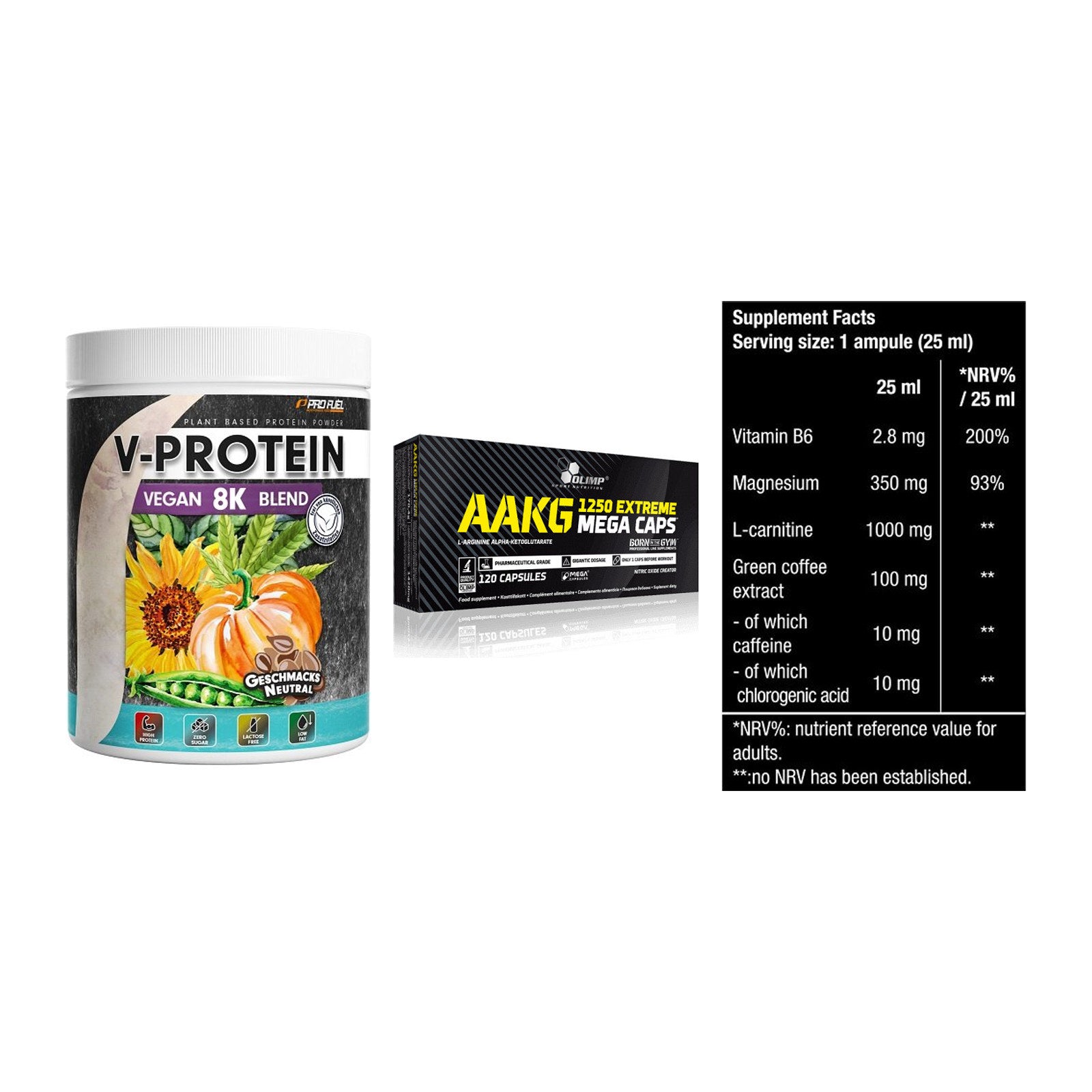 Pflanzliches Set: ProFuel V-Prote + Olimp AAKG + BioTech Magna – alle enthaltenen Artikel