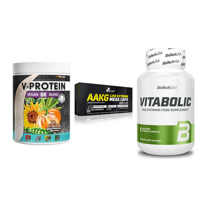 Pflanzliches Set: ProFuel V-Prote + Olimp AAKG + BioTech Vitabol – alle enthaltenen Artikel