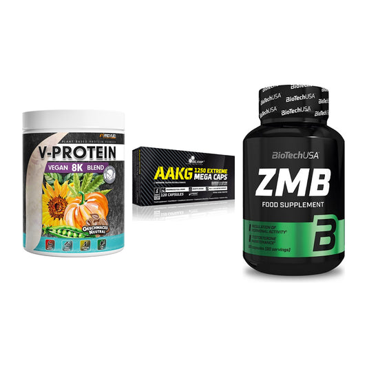 Pflanzliches Set: ProFuel V-Prote + Olimp AAKG + BioTech ZMB – alle enthaltenen Artikel