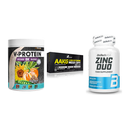 Pflanzliches Set: ProFuel V-Prote + Olimp AAKG + BioTech Zinc – alle enthaltenen Artikel