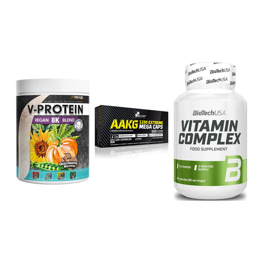 Pflanzliches Set: ProFuel V-Prote + Olimp AAKG + BioTech Vitamin – alle enthaltenen Artikel