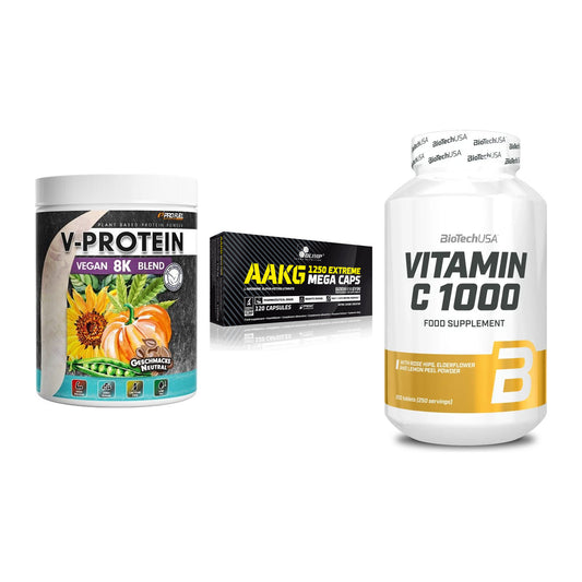 Pflanzliches Set: ProFuel V-Prote + Olimp AAKG + BioTech Vitamin – alle enthaltenen Artikel