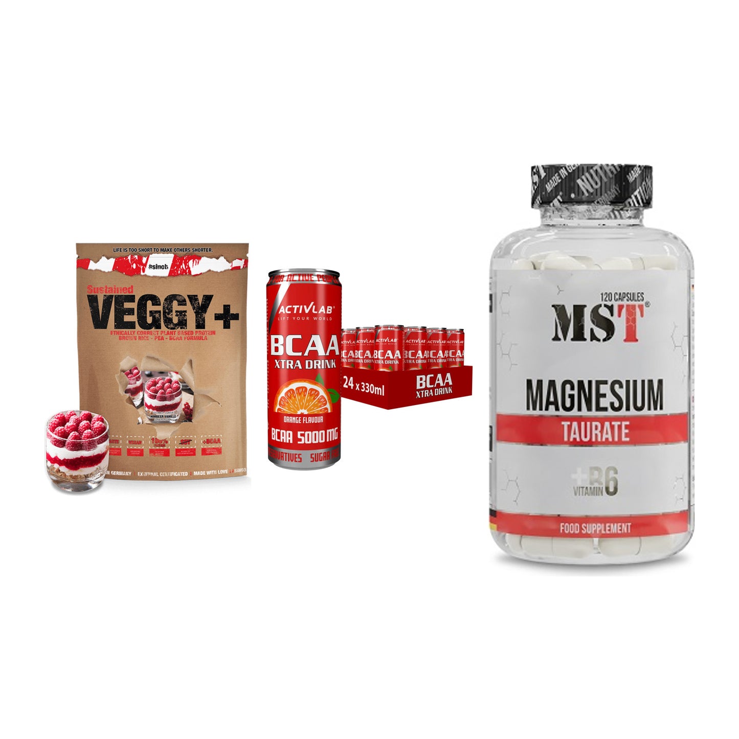 Pflanzliches Set: Sinob VEGGY + Activlab BCAA + MST Magnesium – alle enthaltenen Artikel